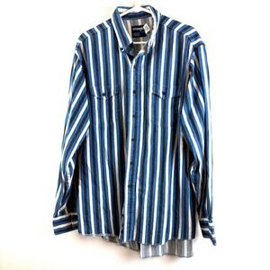 Vintage Wrangler Brushpopper Men's Sz 17 - 35 Blue White Button Up X-Long Tails